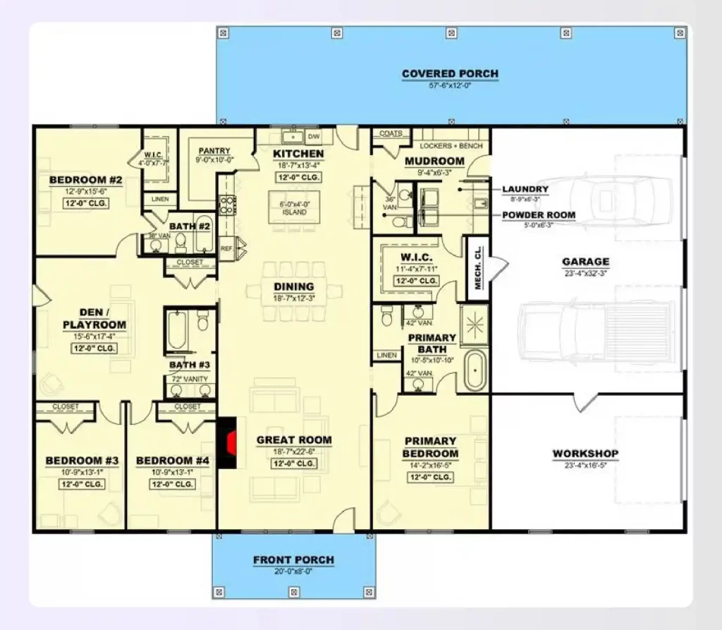 4-bedroom modern farmhouse plan