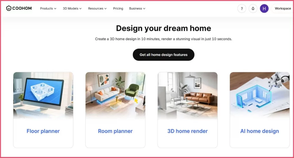 Coohom is an AI-powered interior design platform showing room design tools with furniture libraries and rendering options Coohom is an AI-powered interior design platform showing room design tools with furniture libraries and rendering options