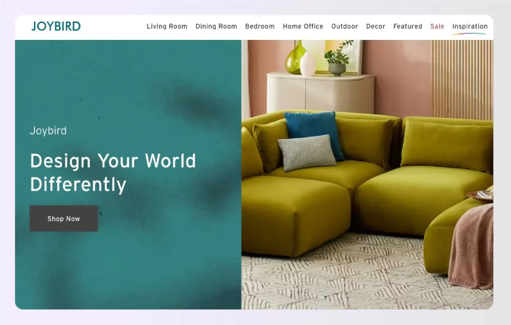 Joybird's furniture visualization tool showing modular sofa customization and room layout planning Joybird's furniture visualization tool showing modular sofa customization and room layout planning